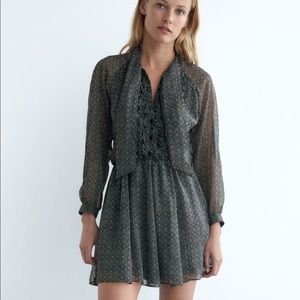 Zara printed jumpsuit metallic thread med Nwt